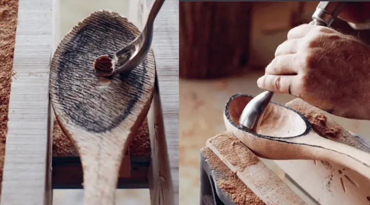 using-gouge-Carving the bowl and handle