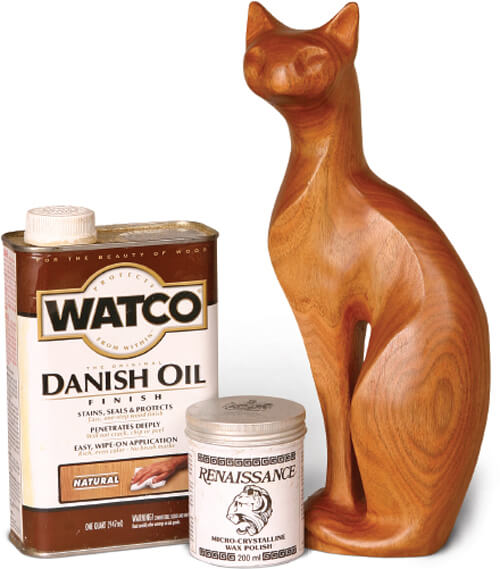 danish oil used on a woodcarving of a cat