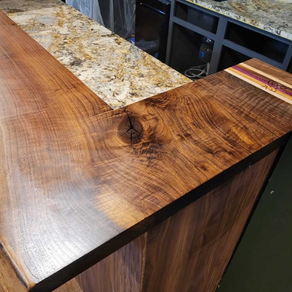 walnut bar top wood grain detail
