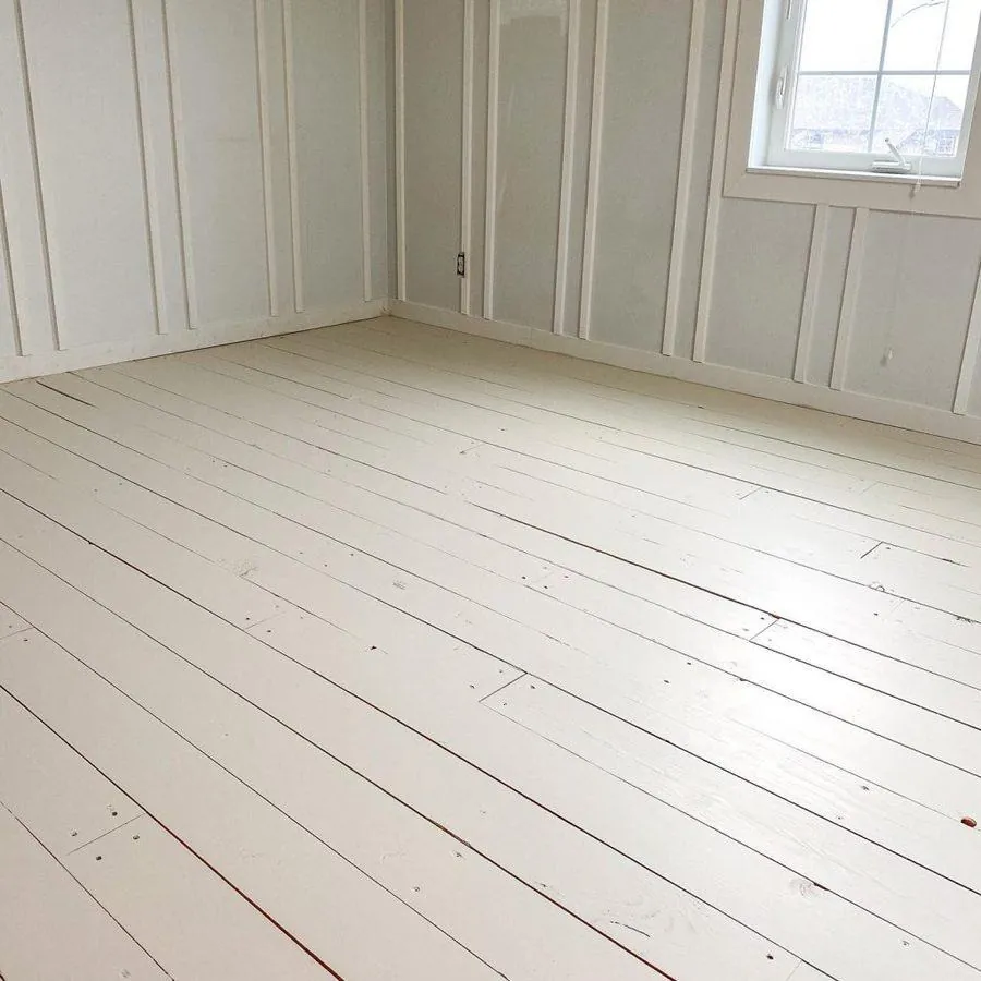 white penny tile bathroom floor with rustic hickory shaker vanity farmhouse style
