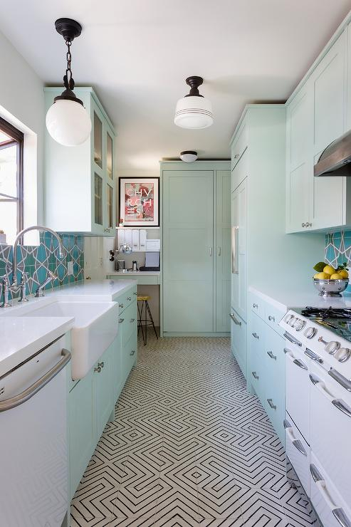 mint green two tone kitchen