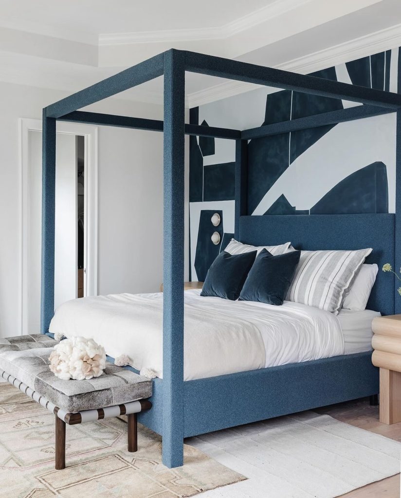 blue and white bedroom